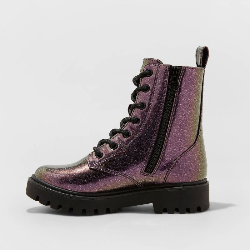 slide 2 of 4, Girls' Rochelle Glitter Zipper Lace-Up Combat Boots - art class™ Purple 4, 1 ct