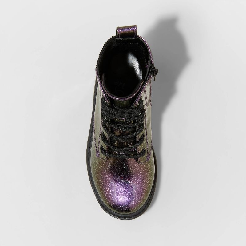 slide 4 of 4, Girls' Rochelle Glitter Zipper Lace-Up Combat Boots - art class™ Purple 4, 1 ct