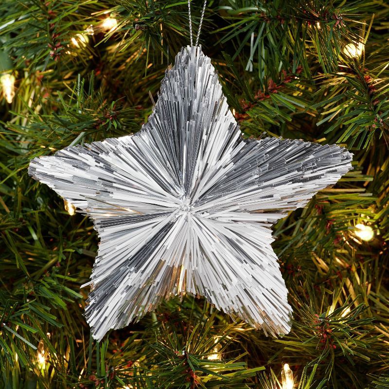 slide 2 of 3, Christmas Tinsel Star Ornament Silver - Wondershop™: 5" Shiny Decorative Hanging Accessory: 5" Shiny Decorative Hanging Accessory, 1 ct
