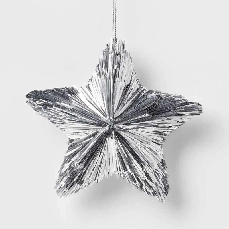 slide 1 of 3, Christmas Tinsel Star Ornament Silver - Wondershop™: 5" Shiny Decorative Hanging Accessory: 5" Shiny Decorative Hanging Accessory, 1 ct