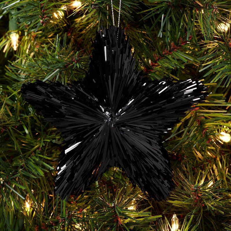 slide 2 of 3, Tinsel Star Christmas Tree Ornament Black - Wondershop™: Indoor Styrofoam & Plastic Decor, 5" Height, 1 ct