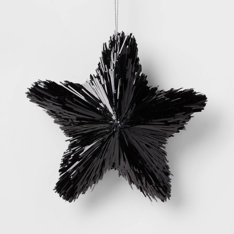 slide 1 of 3, Tinsel Star Christmas Tree Ornament Black - Wondershop™: Indoor Styrofoam & Plastic Decor, 5" Height, 1 ct