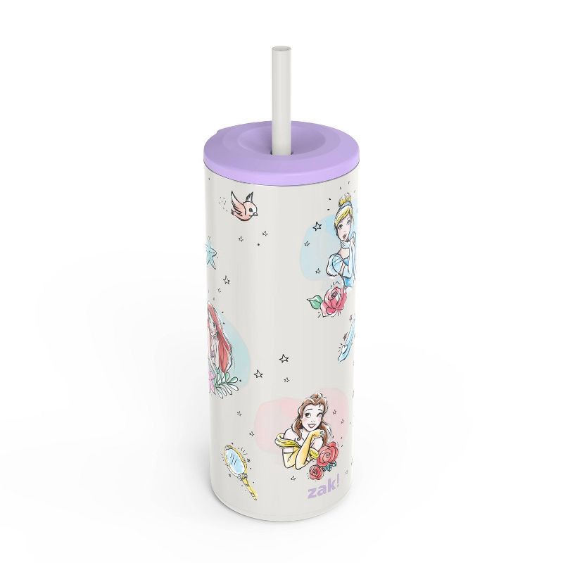 slide 3 of 6, 16oz Vacuum Straw Portable Drinkware 'Princess' - Zak Designs: Kids Tumbler, Disney Princess, Stainless Steel, Dishwasher-Safe, 16 oz
