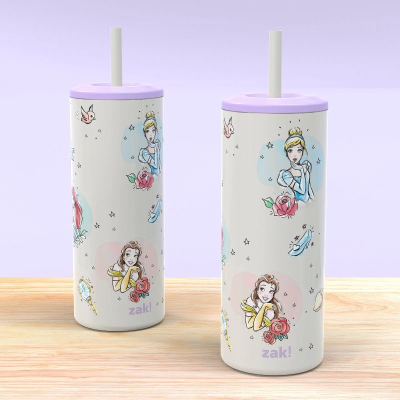 slide 5 of 6, 16oz Vacuum Straw Portable Drinkware 'Princess' - Zak Designs: Kids Tumbler, Disney Princess, Stainless Steel, Dishwasher-Safe, 16 oz