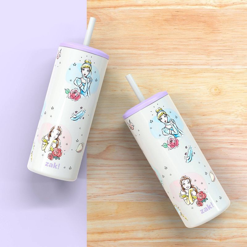 slide 6 of 6, 16oz Vacuum Straw Portable Drinkware 'Princess' - Zak Designs: Kids Tumbler, Disney Princess, Stainless Steel, Dishwasher-Safe, 16 oz