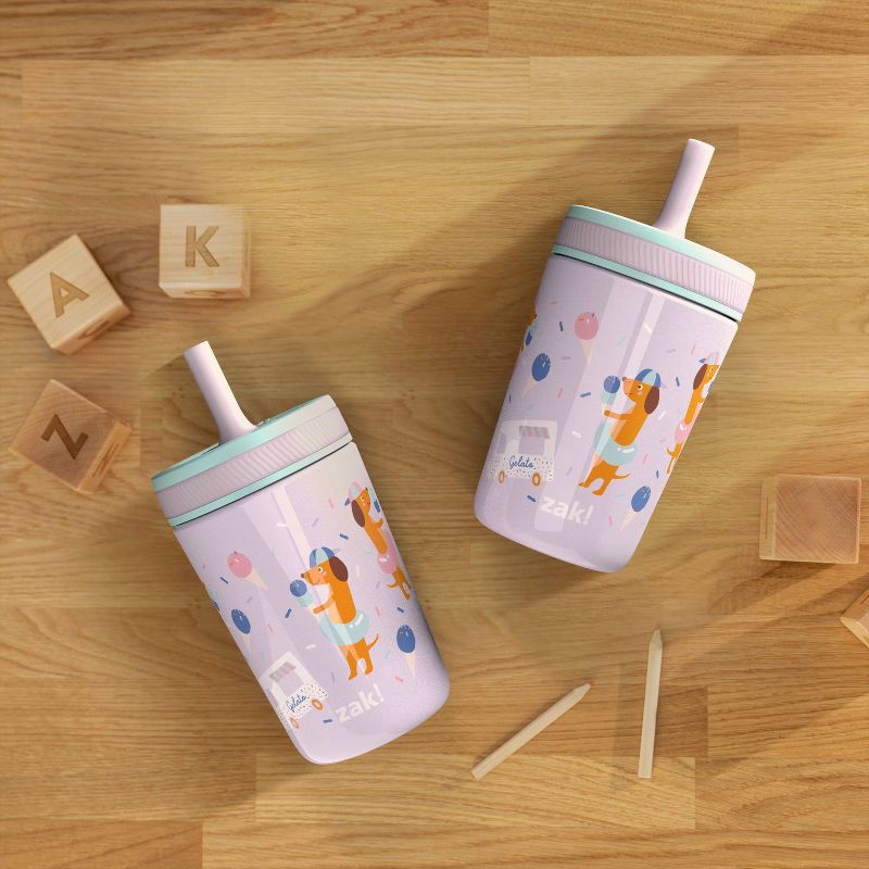 slide 5 of 6, 12oz Vacuum Kelso Portable Tumbler 'Ice Cream Dog' - Zak Designs: Stainless Steel Kids Straw Cup, Dishwasher-Safe, 12 oz