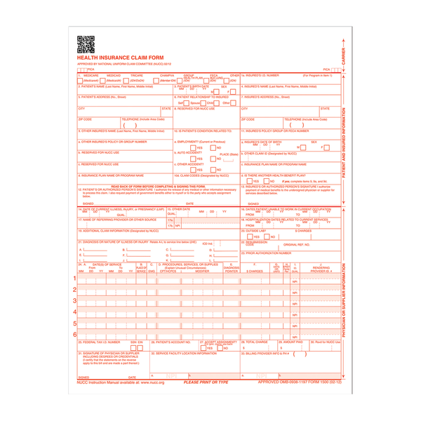slide 1 of 1, Adams Health Insurance Claim Forms, White, 250 ct