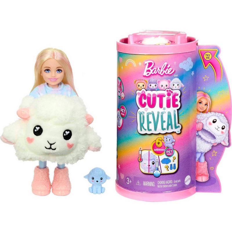 slide 1 of 6, Barbie Chelsea Cutie Reveal Cozy Cute Tees Series Lamb Doll, 1 ct