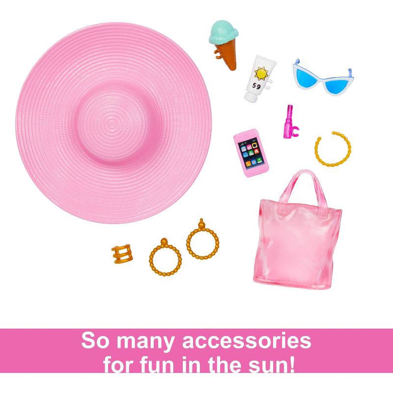 slide 3 of 6, Barbie Doll with Swimsuit and Beach-Themed Accessories (Target Exclusive), 1 ct