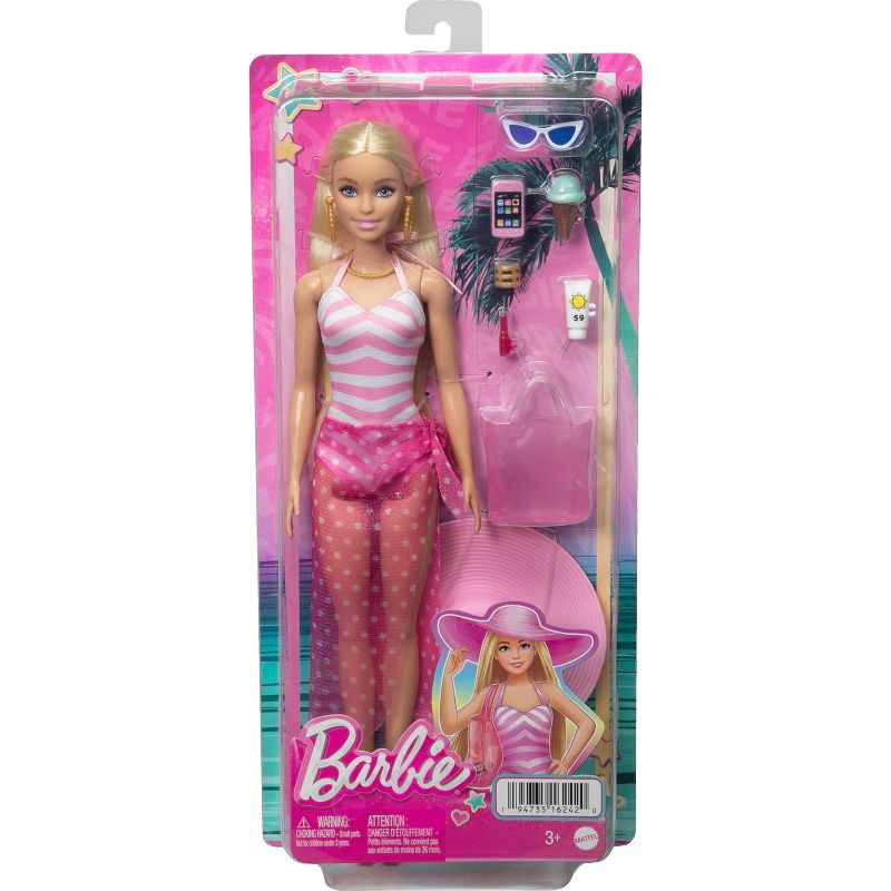 slide 6 of 6, Barbie Doll with Swimsuit and Beach-Themed Accessories (Target Exclusive), 1 ct