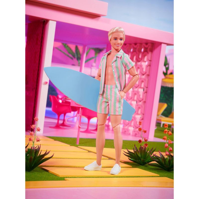 slide 2 of 6, Barbie: The Movie Ken Doll Wearing Pastel Striped Beach Matching Set, 1 ct