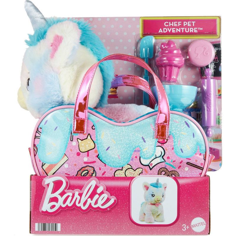 slide 6 of 6, Barbie Chef Pet Adventure Stuffed Animal, Unicorn Toys, Plush with Purse and 5 Accessories, 1 ct