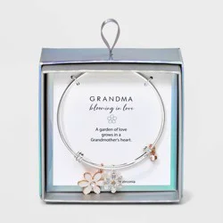 The Silver Palate Silver Plated Mother of Pearl and Crystal Flower Charm Bracelet