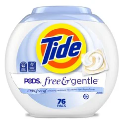 Tide Free & Gentle HE Laundry Detergent Pods 76 Pacs - 56oz: Plastic Tub, Odor Control, Dermatologist Tested, Child-Resistant Packaging