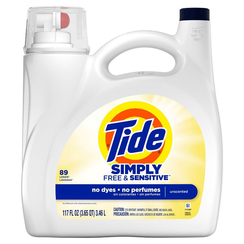 slide 2 of 7, Tide Simply Free & Sensitive Unscented HE Liquid Laundry Detergent 89 Loads - 117 fl oz, 117 fl oz