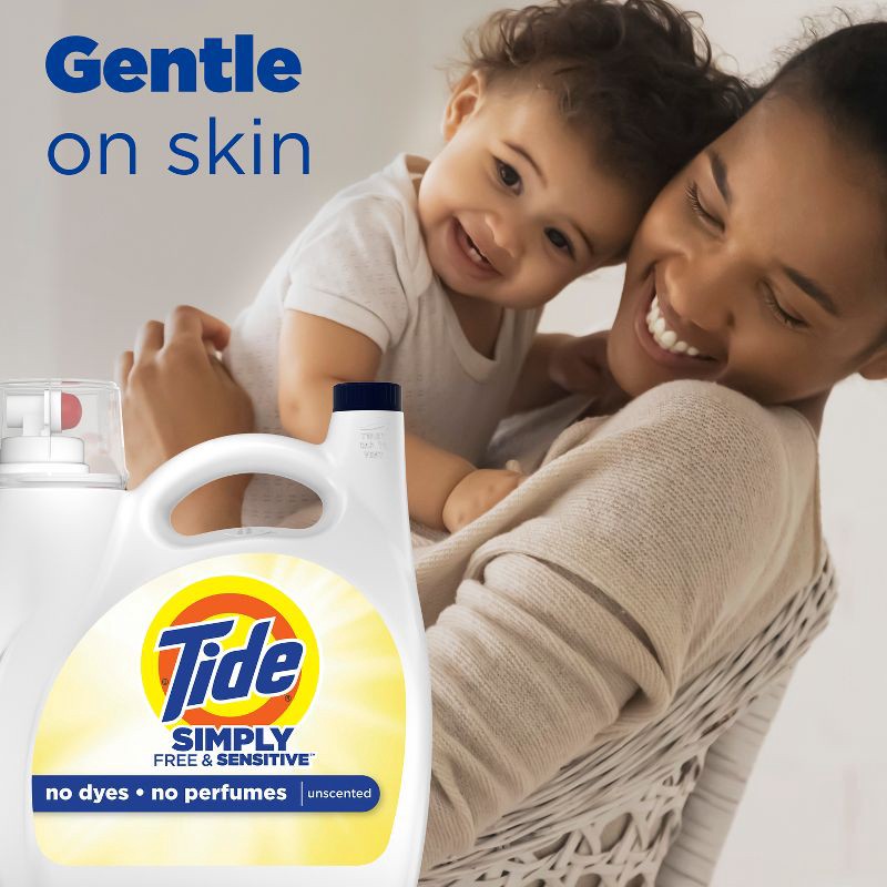 slide 3 of 7, Tide Simply Free & Sensitive Unscented HE Liquid Laundry Detergent 89 Loads - 117 fl oz, 117 fl oz