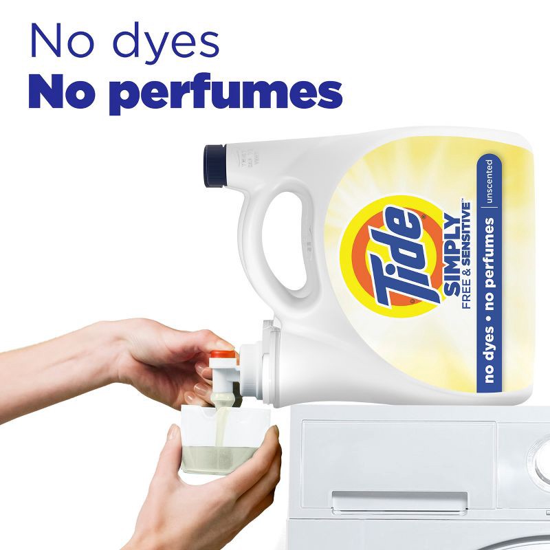 slide 4 of 7, Tide Simply Free & Sensitive Unscented HE Liquid Laundry Detergent 89 Loads - 117 fl oz, 117 fl oz