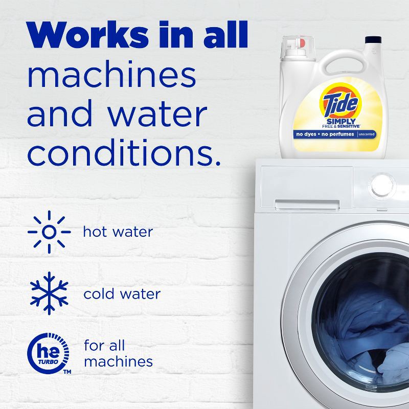 slide 5 of 7, Tide Simply Free & Sensitive Unscented HE Liquid Laundry Detergent 89 Loads - 117 fl oz, 117 fl oz