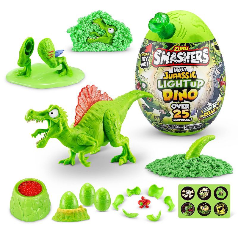 slide 2 of 6, Smashers Mega Jurassic Light-Up Dino Surprise Egg Mini Figure Set: Plastic Dinosaur Toys, Includes Rex & Accessory Pieces, 1 ct