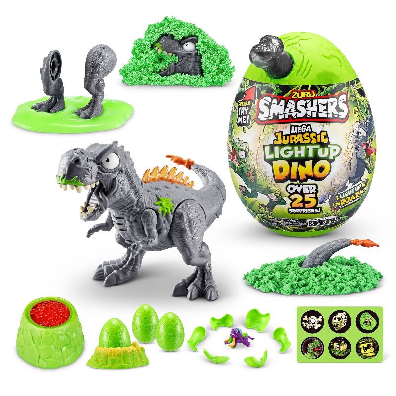 slide 1 of 6, Smashers Mega Jurassic Light-Up Dino Surprise Egg Mini Figure Set: Plastic Dinosaur Toys, Includes Rex & Accessory Pieces, 1 ct