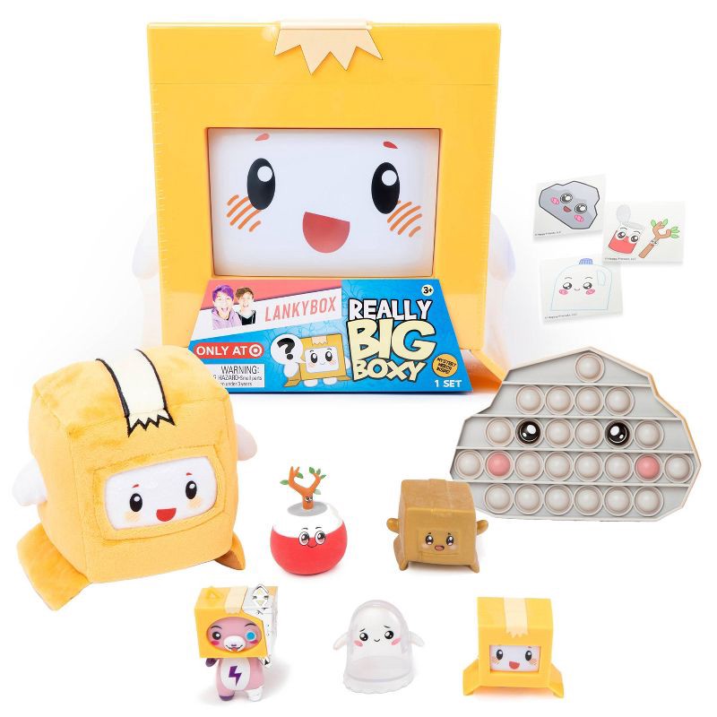  LankyBox Giant Mystery Box: Wearable Boxy case, 2 Figures, one  6” Glow-in-The-Dark Plush, a Squishy , pop-it Fidget Toy, Canny with  pop-Out Sticky, and 3 Stickers : Toys & Games