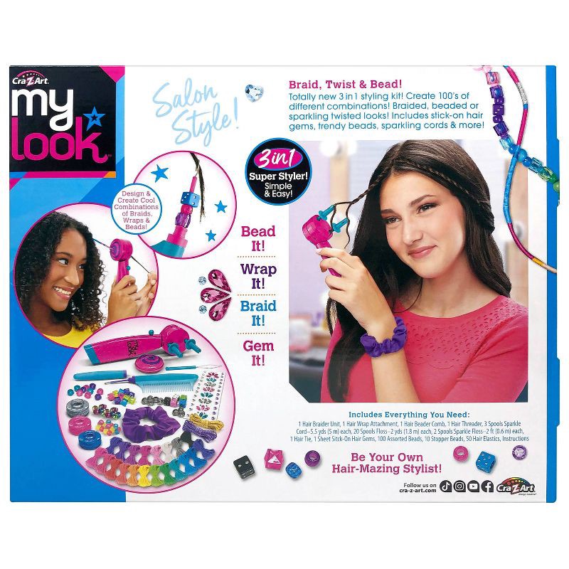 slide 2 of 7, My Look 3 in 1 Deluxe Braid, Bead & Twist Styler: Craft Kit with Plastic Components, Stickers & Elastic Cord, 1 ct