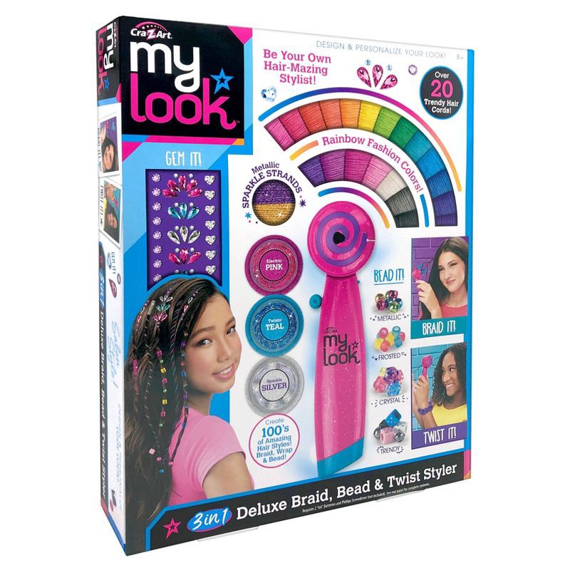 slide 3 of 7, My Look 3 in 1 Deluxe Braid, Bead & Twist Styler: Craft Kit with Plastic Components, Stickers & Elastic Cord, 1 ct