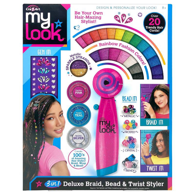 slide 1 of 7, My Look 3 in 1 Deluxe Braid, Bead & Twist Styler: Craft Kit with Plastic Components, Stickers & Elastic Cord, 1 ct