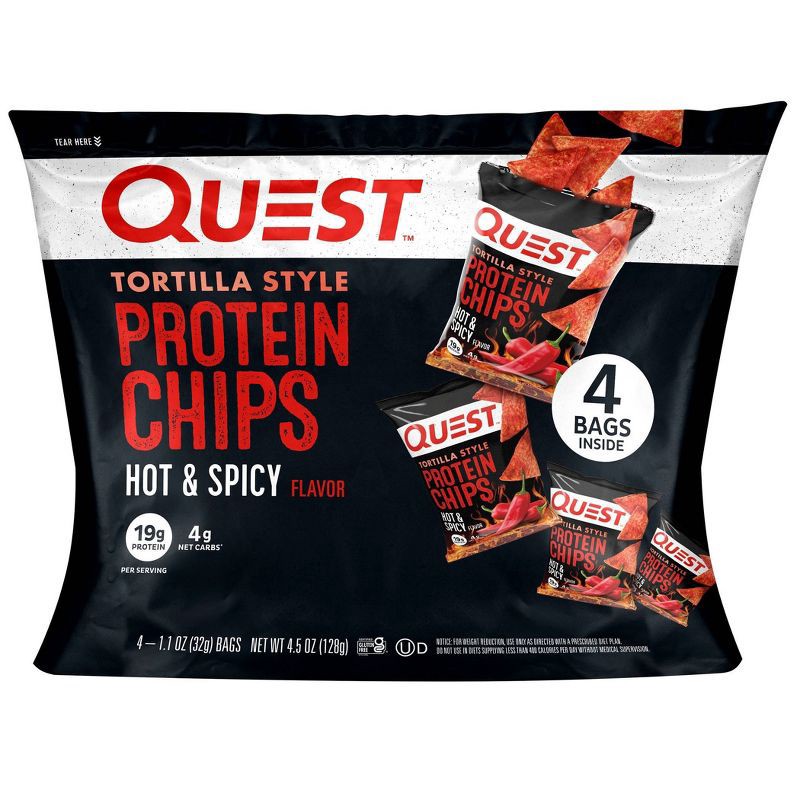 slide 1 of 3, Quest Nutrition Hot & Spicy Chips Bag - 4.5oz/4ct, 4.5 oz, 4 ct