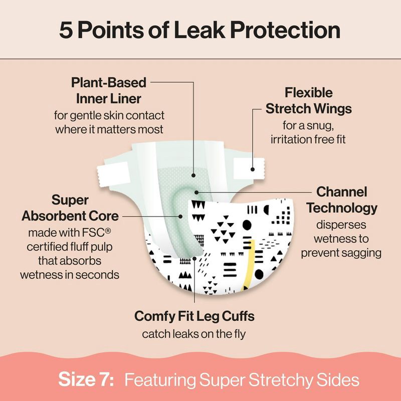 slide 3 of 8, The Honest Company Clean Conscious Disposable Diapers -Barnyard Babies + Pattern Play - Size 7 - 64ct, 7 x 64 ct