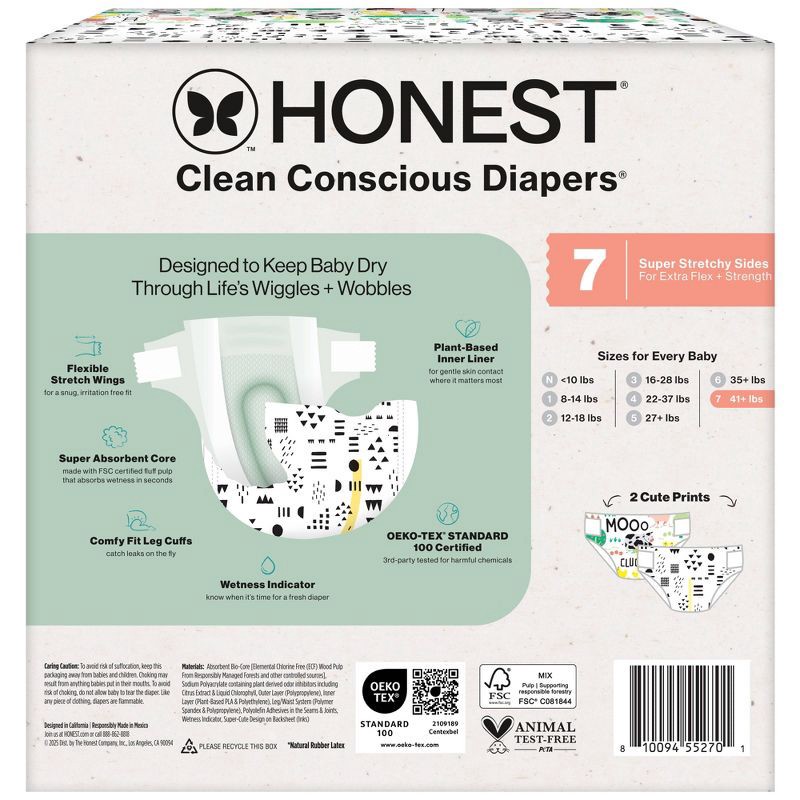 slide 8 of 8, The Honest Company Clean Conscious Disposable Diapers -Barnyard Babies + Pattern Play - Size 7 - 64ct, 7 x 64 ct