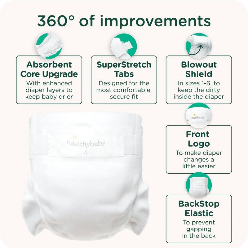 slide 4 of 10, HealthyBaby Certified Safe Organic Cotton Enhanced Diapers - Size 2 - 62ct, 2 x 62 ct
