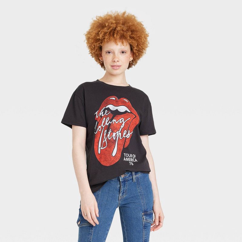 slide 1 of 3, Women's Classic The Rolling Stones Short Sleeve Graphic T-Shirt - Black L, 1 ct