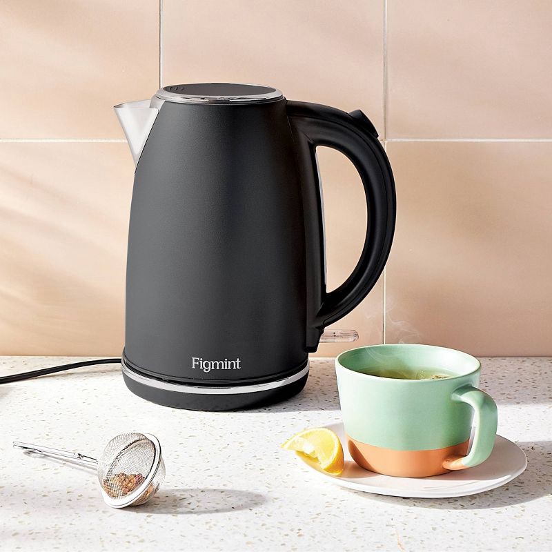 slide 2 of 6, 1.7 L Electric Kettle with Thin Chrome Trim Band - Painted Stainless Steel - Figmint™, 1.7 liter