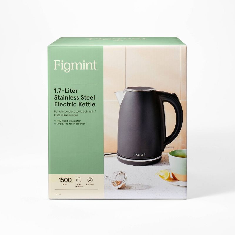 slide 6 of 6, 1.7 L Electric Kettle with Thin Chrome Trim Band - Painted Stainless Steel - Figmint™, 1.7 liter