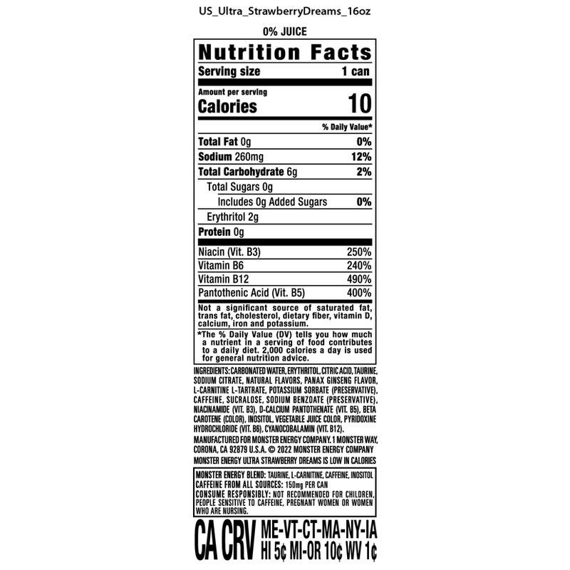 slide 4 of 5, Monster Energy Monster Ultra Strawberry Dreams Energy Drink - 16 fl oz Can, 16 fl oz