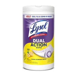 Lysol Citrus Disinfecting Dual Action Wipes - 75ct: Multi-Surface Cleaner & Disinfectant in Plastic Canister