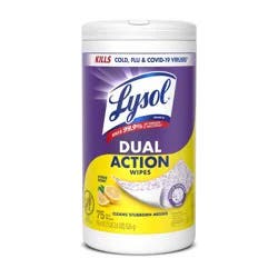 Lysol Citrus Disinfecting Dual Action Wipes - 75ct: Multi-Surface Cleaner & Disinfectant in Plastic Canister