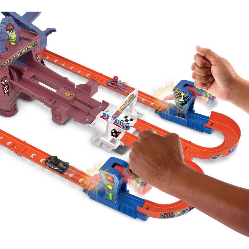 slide 4 of 6, Hot Wheels RacerVerse Spider-Man’s Web-Slinging Speedway Track Set, 1 ct