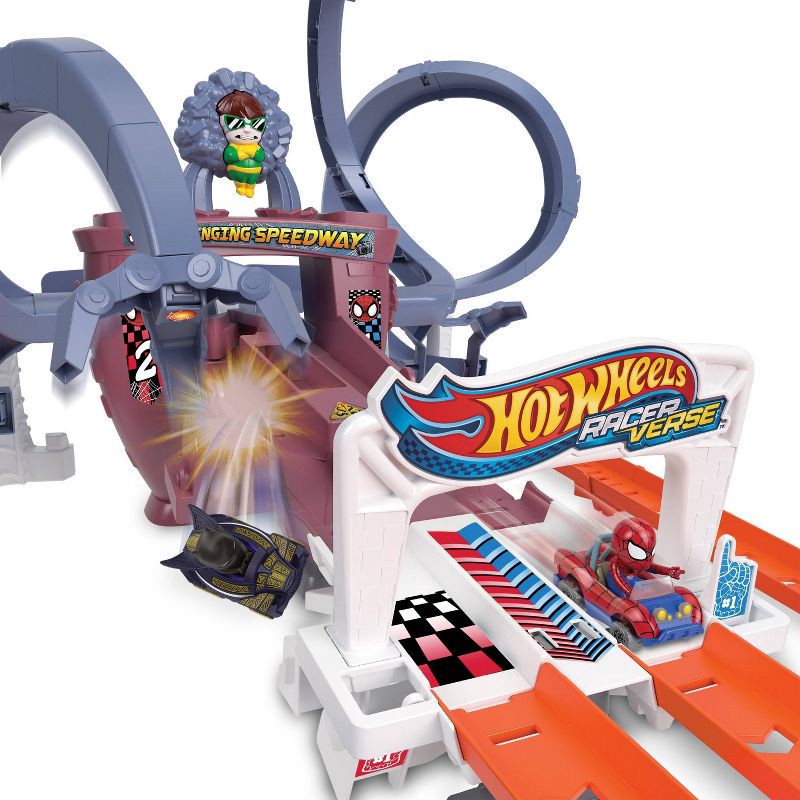 slide 6 of 6, Hot Wheels RacerVerse Spider-Man’s Web-Slinging Speedway Track Set, 1 ct