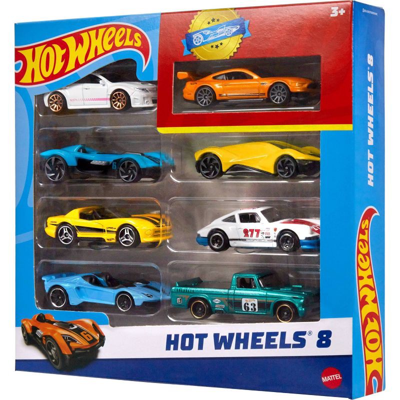 slide 1 of 3, Hot Wheels Cars & Trucks Set with 1 Exclusive Car - 1:64 Scale - 8pk, 8 ct