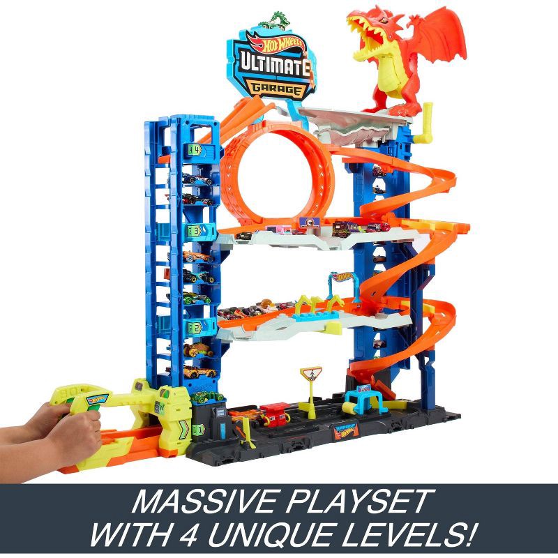 slide 3 of 6, Hot Wheels City Ultimate Garage Playset: Plastic Toy Vehicle Set, Includes Car, Non-Powered, Adult Assembly Required, Ages 4+, 1 ct