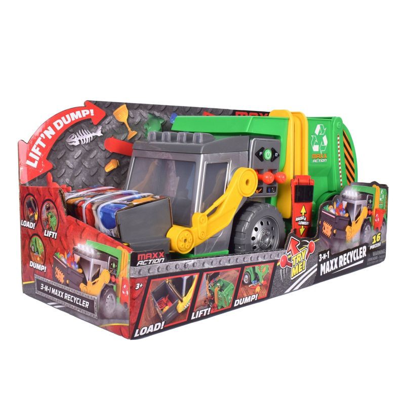 slide 6 of 7, Maxx Action 3-N-1 Maxx Recycler - Toy Garbage Truck with Joystick Controllers and Miniature Trash Pieces, 1 ct