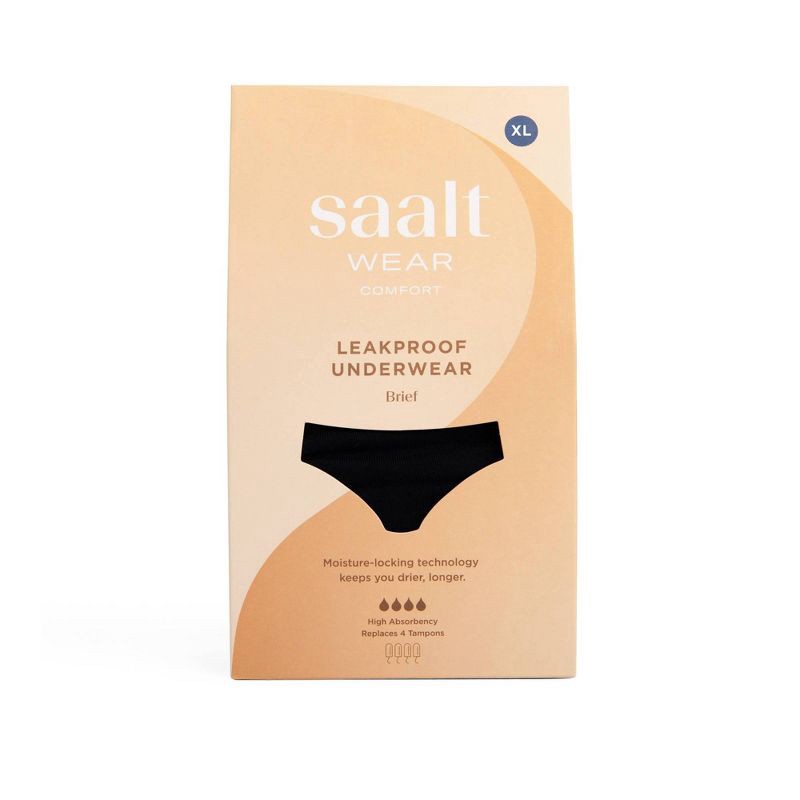 Saalt Heavy Absorbency Briefs Super Soft Modal Comfort Leak Proof Period  Underwear - Volcanic Black - XL 1 ct