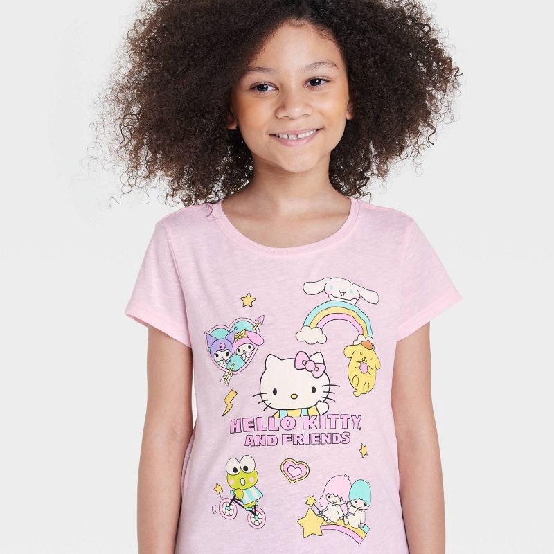 slide 2 of 3, Girls' Hello Kitty and Friends Graphic T-Shirt - Pink L: Lightweight Jersey, Short Sleeve, 1 ct
