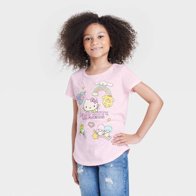 slide 1 of 3, Girls' Hello Kitty and Friends Graphic T-Shirt - Pink L: Lightweight Jersey, Short Sleeve, 1 ct