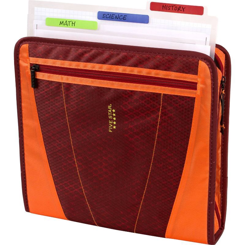 slide 3 of 6, Five Star 2" Sewn Zipper Binder with File Folders Crimson Mesh, 1 ct