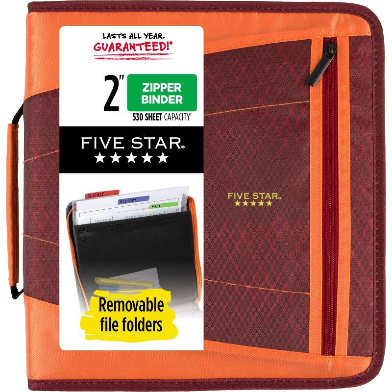 slide 1 of 6, Five Star 2" Sewn Zipper Binder with File Folders Crimson Mesh, 1 ct