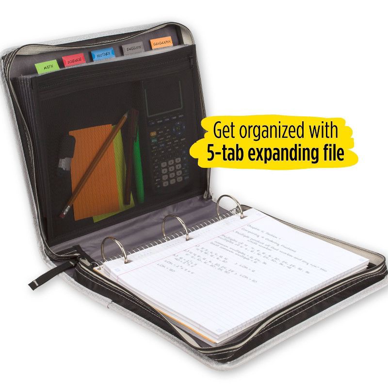 Five Star 2" Sewn Zipper Binder with Expansion Panel Black/Gray 1 ct