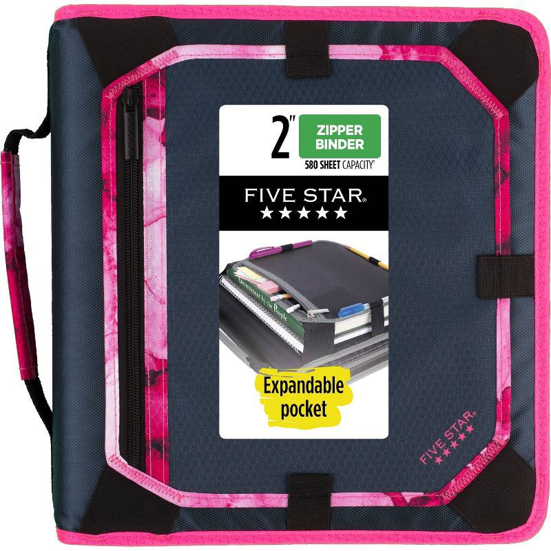 slide 1 of 7, Five Star 2" Sewn Zipper Binder with Expansion Panel Navy/Pink, 1 ct